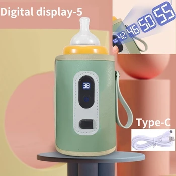 Cestovné Kočík Izolované Taška Digitálny Displej Ošetrovateľskej Fľaša Ohrievač Pre Vonkajšie Zimné -Zelená