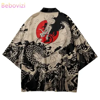 Tradičné Samuraj Kimono Mužov Japonské Anime Dragon Tlač Cosplay Haori Ženy Ženy Cardigan Yukata Tričko Lete Župan