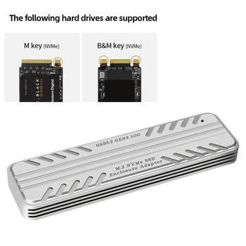 M. 2 PCIE NVMe SSD Krytu 10Gbps USB3.1 Gen2 Hliníkové puzdro pre M&B Tlačidlo M2 Nvme ssd (Solid State Drive Box Pre 2230 2242 2260 2280