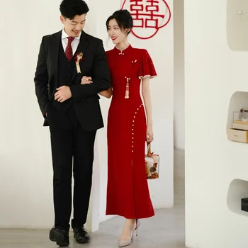 Cheongsam Šaty Moderný Čínsky Trational Červenej Krajky Cheongsams Qipao Ročník Orientálnej Svadobné Party Ženy Šaty