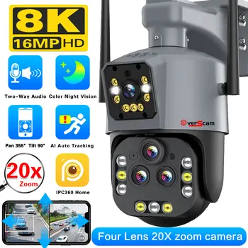 8K 16MP IP Kamera Wifi PTZ Štyri Objektív s dvomi Obrazovkami, 20x Zoom Vonkajší KAMEROVÝ 4K 8MP Bezdrôtový Video Zabezpečenie Surveillance Camera