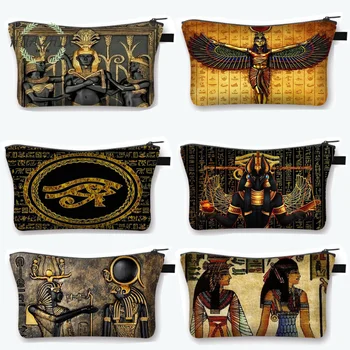 Egyptské Umenie Tlač Kozmetická Taška Pharaoh Egypt Anubis Ženy Make-Up Prípade Toaletná Organizátor Malé Kabelky Kabelky Rúž, Držiteľ