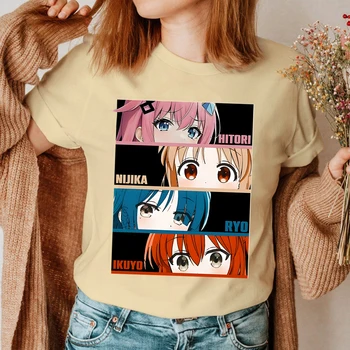 Hitori Nijika Ryo Ikuyo Kawaii T-shirts Bocchi Rock Anime Topy pre Dospievajúce Dievča Vintage kórejský O-neck Tee Ulzzang 2000s Oblečenie
