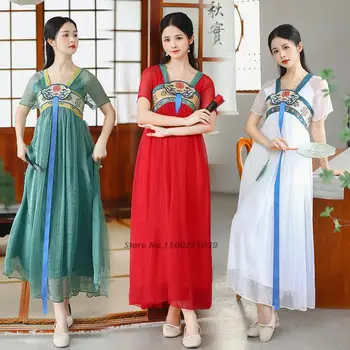 2023 čínskej tradičnej hanfu šaty národné rozprávky šifón šaty kvetinové výšivky ľudové šaty etnických fáze performence nosenie