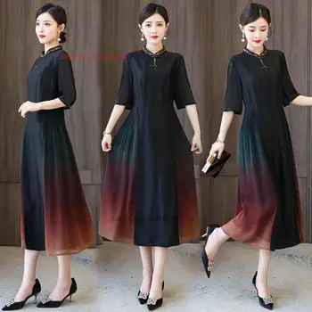 2023 tradičnej čínskej vintage qipao národnej gradient farba saténové šaty cheongsam orientálna spoločenské večerné šaty vestido