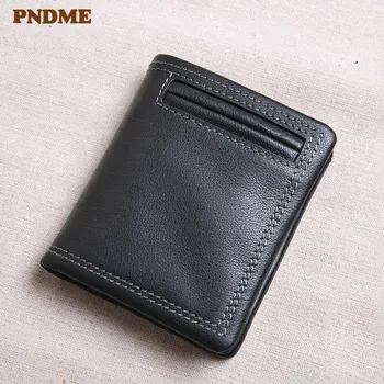 PNDME módne jednoduché, originálne kožené pánske peňaženky bežné vysokej kvality prírodnej mäkkej hovädzej kože žien držiteľa karty malé mince kabelku