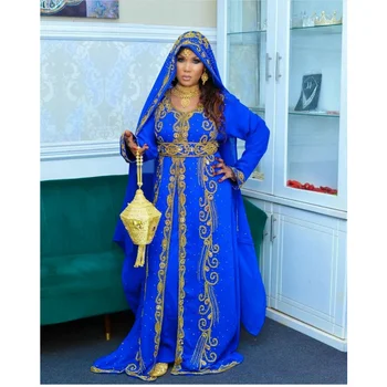 Kráľovská Modrá Kráľovská Svadba Farasha Abaya Ramadánu Etnických Kostým Šaty V Dubaji Maroko