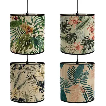 10 Štýlov Retro Bamboo Lampa Odtiene Zelenej Rastliny Vzor Svetlo Kryt Domáce Dekorácie Pre Stropné Svetlo Stolná Lampa