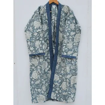 Ručné Blok Vytlačené Kantha Kimono Kabát Ženy Sleepwear Mäkká Látková Bunda