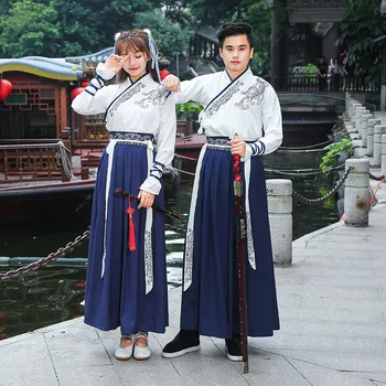 Čínske Šaty Kórejský Hanfu Biela Modrá Muži Ženy Šaty Čínsky Štýl, Cosplay Výšivky Kimono Tradičné Oblečenie Čína