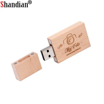 SHANDIAN Drevené malý štvorcový blok USB + BOX Flash USB 2.0 64 GB 32 GB, 16 GB 4 GB fotografovanie svadobné darčeky zadarmo vlastné logo
