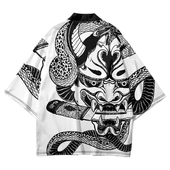 Japonský Cosplay Kimono Streetwear Had, Démon Tlač Haori Módne Muži Ženy Cardigan Pláži Yukata Ázijské Oblečenie Nadrozmerná 6XL
