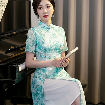 2023 Lete Zelené Aodai Maxi Elegantné Cheongsam Moderné Lepšiu Qipao Banquet Strany Čínskej Tradičnej Večerné Šaty pre Ženy