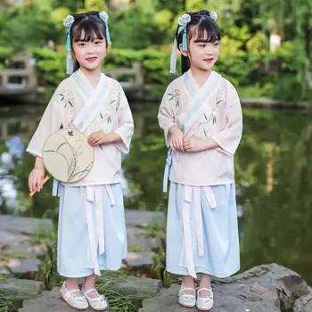 2 ks Čínske Tradičné Šaty pre Dievčatá Hanfu Nový Rok Oblečenie Šifón Kostýmy Tang Oblek