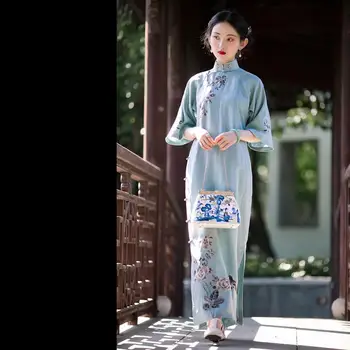 Orientálna Kvetinová Výšivka Qipao Elegantné Čínsky Vintage Qipao Šaty Tradičné Cheongsam Šaty Elegantné Party Šaty Qipao