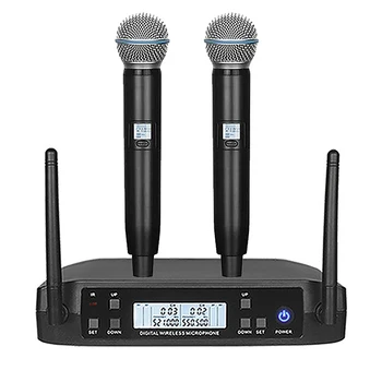 Bezdrôtový Mikrofón Ručný Dual UHF Kanály s Pevnou Frekvenciou Dynamický Mikrofón Pre Karaoke Svadobné Party Band Cirkvi Zobraziť