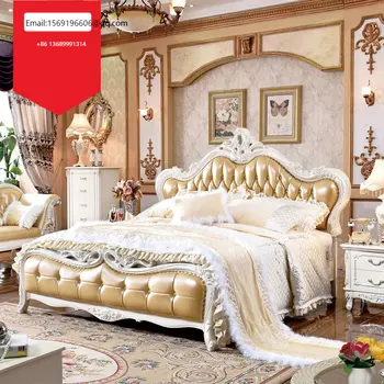 Vlastné luxusné starožitné francúzsky štýl spálne nábytok Európskej Masívneho dreva vyrezávané dvojité kože svadobné posteľou king size kráľovská posteľ