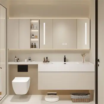 Prispôsobený svetlo luxusné kamennej doske integrované povodí, v kúpeľni skrinky kombinácia wc rozšírený jednoduchý masívneho dreva umývadlo