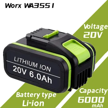 1-3Pack 20V 6.0 Ah/6000mAh Lítium-iónová Batéria Náhradná pre Worx WA3551 WA3551.1 WA3553 WA3553.2 WA3641 Batérie+Nabíjačka