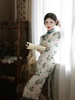 Tradičné Ženy Kvetinový Tlač Qipao Čínsky Moderné Vysoká Rozdeliť Cheongsam Elegantné Vestidos Party Šaty