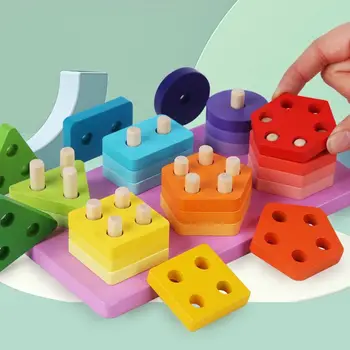 Vzdelávacie Hračka Drevené Hračky Zábava Drevené Puzzle Montessori Hračky Farebné Drevené Kocky, Stĺpec Zodpovedajúce Hry