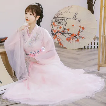 Čínsky Hanfu Kostým Víla Šaty Cosplay Tradičný Festival Denník Moderné Oblečenie pre Ženy, Ružová, Biela Farba