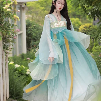 Čínsky Štýl Vintage Sladká Víla Hanfu Šaty Žien Elegantný Kvetinové Výšivky Princezná Cosplay Kostýmy Fáze Tanec Župan Sady