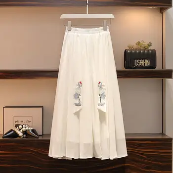 Čínsky Štýl Hanfu Šaty Pre Ženy Lete Šifón Moderné Plus Veľkosť 5XL Biele Sukne Nastaviť Kroji Šaty Dvoch-dielny Oblek