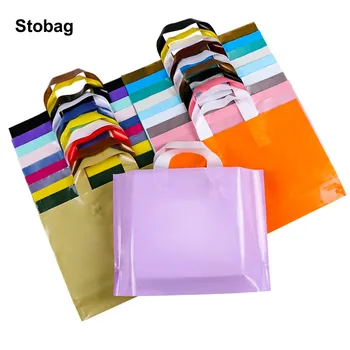 StoBag 50pcs Farba Nakupovanie Tote Bag Plastové Oblečenie Darčekové Balenie Skladovanie Vrecká Kabelka, Prenosný Vlastné Logo(Extra Poplatok)