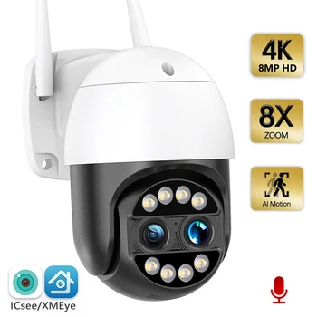 8MP 4K PTZ IP Kamera 8X Hybridná Zoom, Duálny Objektív Vonkajšie Ľudských Detekcie Nočné Videnie 2-Way Audio 4MP Zabezpečenie Surveillance Camera