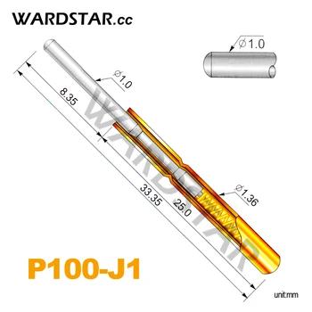 100ks P100-J1 Dia 1.0 mm Jar Test Sondy Pogo Pin Dĺžka 33.35 mm (Mŕtvica Jar Froce:180 g), Veľkoobchod
