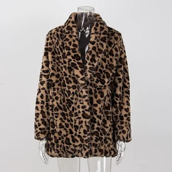 Leopard Coats 2021 Ženy, Umelú Kožušinu Kabát Luxusné Zime Teplé Oblečenie Bunda Fashion Umelé Kožušiny Vysoko Kvalitné dámske vrchné oblečenie