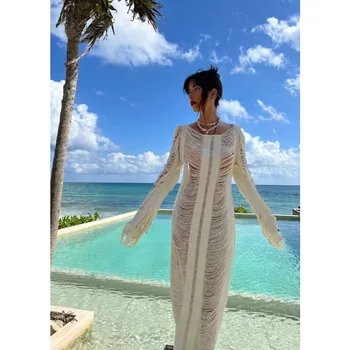 2023 lete openwork sexy voľné pulóver dámske jednofarebné bikini opaľovací krém pletené pláži, blúzky