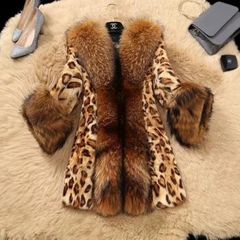 2023 Elegantný Kabát Zimný Umelú Kožušinu Ženy Leopard Tlač Kabát Mýval Kožušiny Teplé Zahustiť Luxusné Coats Žena Voľné Outwear