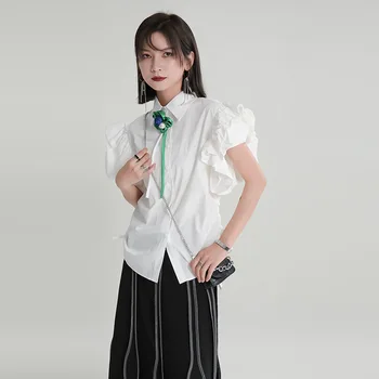 Zhongchuangrizhen 2023 lete nové tričko žena dizajn zmysel nika francúzske chic bublina rukáv, krátke rukáv top