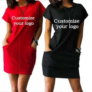 Móda Tlačené Mini Šaty Letné Ženy Bežné Krátky Rukáv Šaty Pure Color Slim Krátke Šaty Prispôsobiť vašim logom