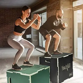 v 1 Non-Slip Drevené Plyo Box, Plyometric Box pre Domáce Posilňovne a Vonkajšie Cvičenia