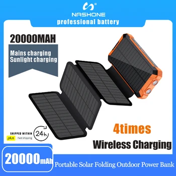 Nashone 20000mAh Bezdrôtové Nabíjanie Solar Power Bank 12V 5V USB Prenosné Solárne Solárne Panely pre Telefón Power Bank Camping