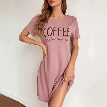 Ženy Nightgowns List Tlač Sleepshirt Ženské Domáce Oblečenie Sleepwear Nightdress Spánku Šaty Odev Oblečenie Pre Voľný Čas Pajama