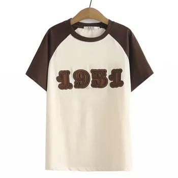 Plus Veľkosť Základné T-Shirt Ženy 2023 Lete Bavlna 1951 Výšivky O-Neck Tričká Krátky Rukáv Topy Nadrozmerné Krivky Oblečenie