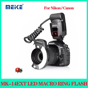 MEIKE MK-14EXT-N/C LED Makro kruhový BLESK Pre Nikon D80 D300S D600 D700 D800 Krúžok Flash Light Speedlite GN14 Pre Fotoaparát Canon