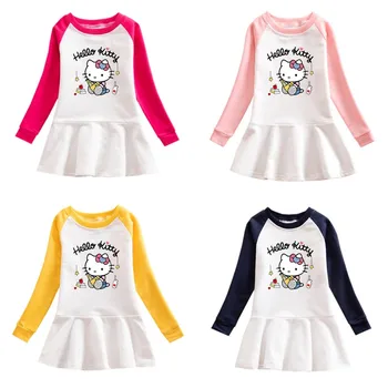 Hello Kitty Sanrio Kawali Šaty Anime Skladaná Sukňa Pohodlné Kontrastné Farby Baby Girl Deti, Oblečenie, Doplnky, Darček K Narodeninám