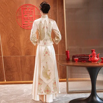 Yourqipao Drahokamu Výšivky Satin Mandarin Golier Manželstva Cheongsam Elegantné Čínsky Pár Svadobné Šaty Свадебное платье