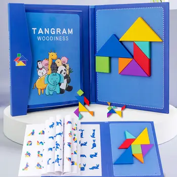 Magnetický Hlavolam Tangram Knihy, Vzdelávacie Hračky Pre Deti Prenosné Dieťa Dieťa Montessori Vzdelávacích Inteligencie Drevená Skladačka