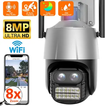 WIFI IP Kamera 4K 8MP PTZ Kamery Vonkajšie 2.8+12 mm Dual-Objektív 8X Zoom Bezpečnostné Kamery Automatické Sledovanie P2P CCTV iCSee