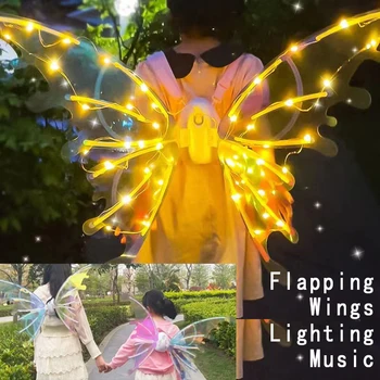 Elektrické Mávanie Elf Motýlích Krídel Princezná Hudby Osvetlenie Chlapci Demon Anjel Krídla Deti Svetla Hračky pre Dievčatá, Deti Darčeky