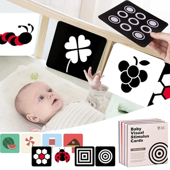 Montessori Dieťa Vizuálne podnety Karty Čierna Biela Vysoký Kontrast Flash Kariet pre Deti Kognitívne Hračky pre Deti Baby Kartičky