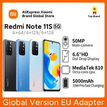 Globálna Verzia Xiao Redmi Poznámka 11S 5G NFC Smartphone 64 G / 128GB Dimensity 810 33W Plnenie 5000mAh 50MP Android Mobilný Telefón