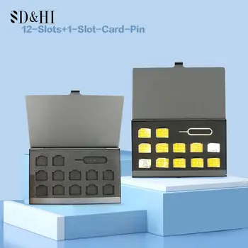 12-Slots+1-Hracie Karty-Pin Hliníkový Prenosný SIM Pin Micro SIM Kartu Nano Pamäťovú Kartu Úložný Box Chránič Prípade