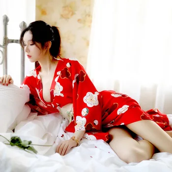 Dievča Sakura Kimono Šaty Japonský Štýl Yukata Župan Ženy Kvetinový Tlač Haori Japonsko Jednotné Cosplay Kostým Party Krátke Šaty
